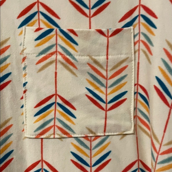 LuLaRoe Cream High Low Dress with Red and Blue Pattern - Picture 3 of 14